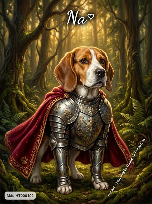 Beagle hiệp sĩ, giáp bạc, rừng cổ thụ · ảnh tranh