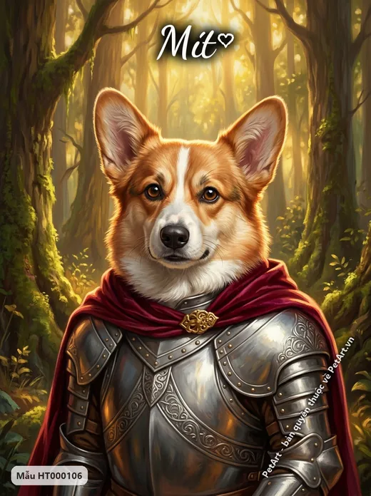 Corgi hiệp sĩ áo giáp rừng xanh · ảnh tranh