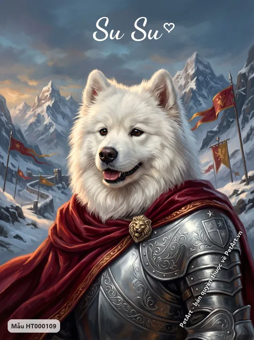 Samoyed hiệp sĩ áo giáp núi tuyết · ảnh tranh
