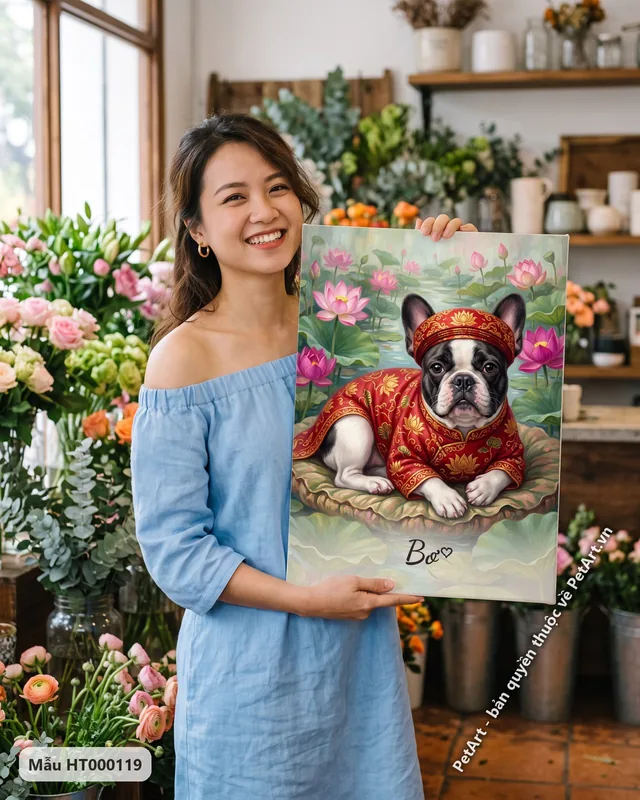 Tranh chó mèo mặc áo dài Việt Nam · Bull Pháp