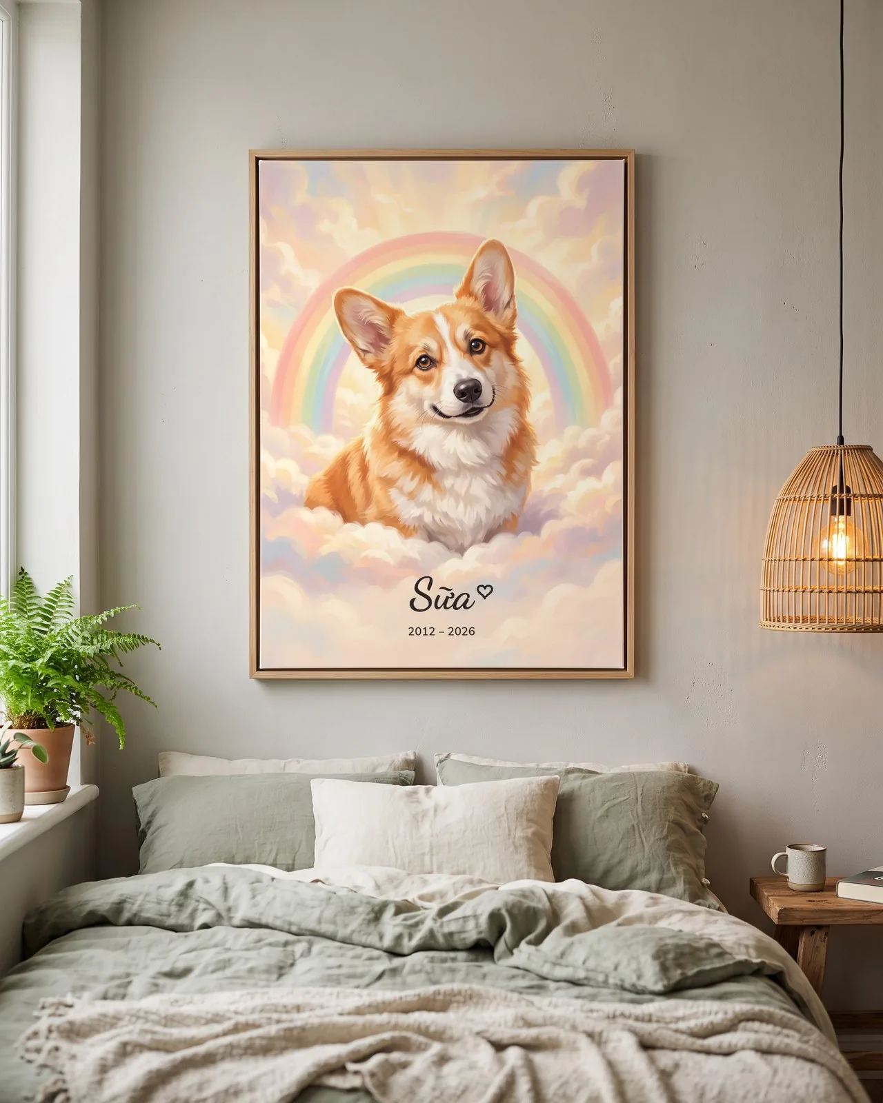 Tranh cầu vồng (Rainbow Bridge) · Corgi · Ảnh thực tế