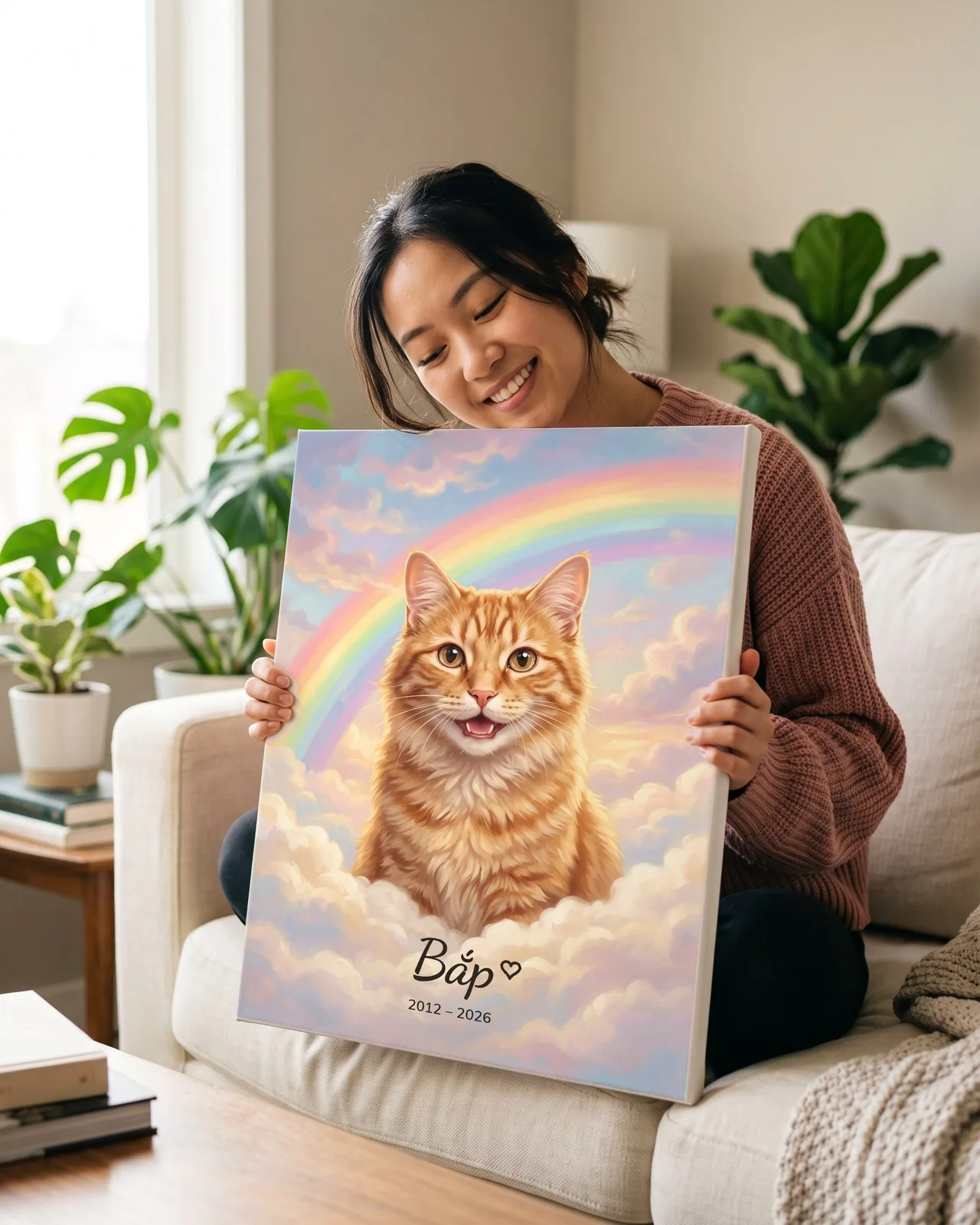 Tranh cầu vồng (Rainbow Bridge) · mèo mướp cam · Ảnh thực tế