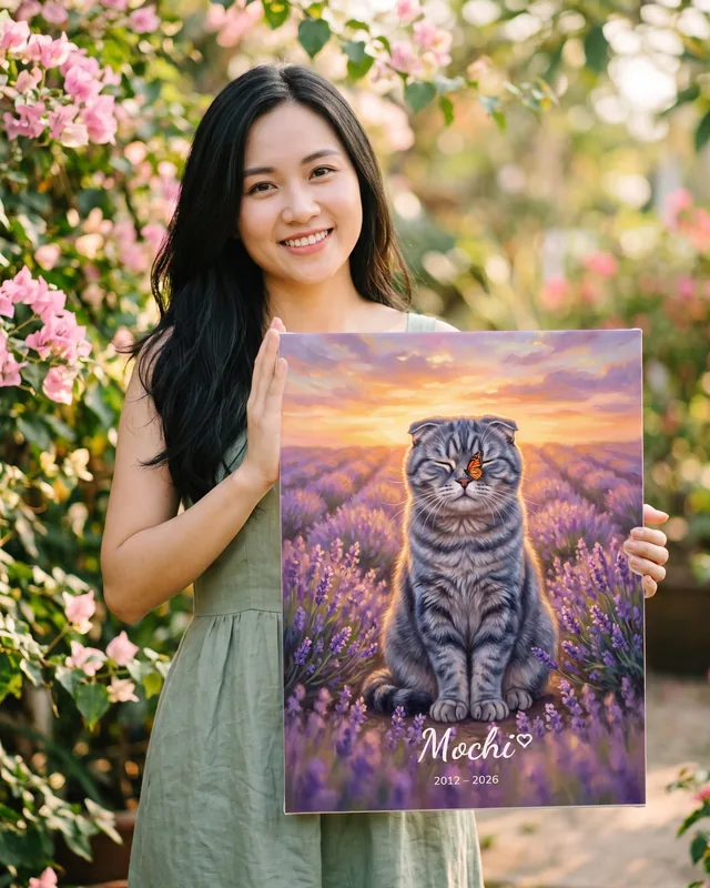 Tranh khu vườn ký ức · mèo tai cụp