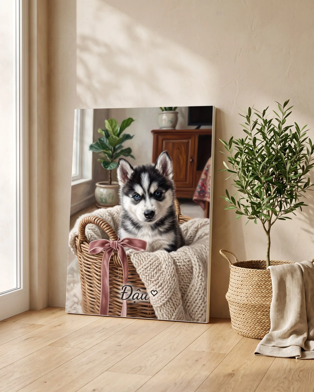 Tranh ngày đầu gặp nhau · Husky · Ảnh thực tế