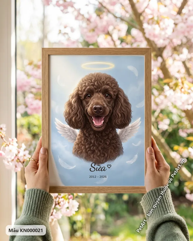 Chó Poodle nâu thiên thần, tranh bầu trời · góc khác