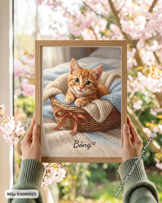 Mèo mướp cam con trong giỏ ấm · góc khác