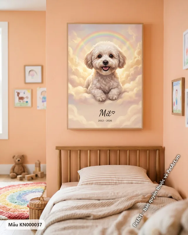 Chó Bichon trên mây cầu vồng · ảnh thực tế