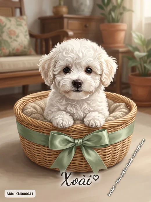 Chó Bichon con trong giỏ · ảnh tranh
