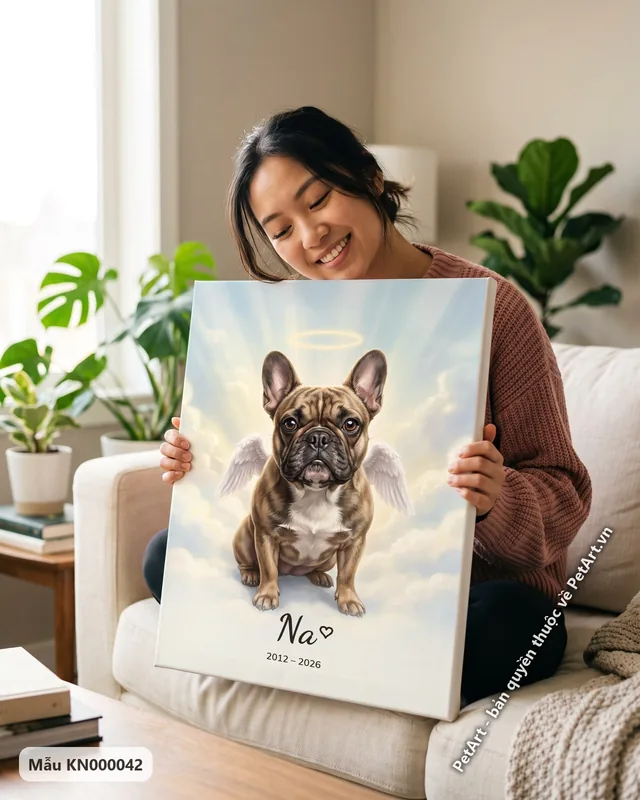 Bull Pháp thiên thần có cánh trên mây · ảnh thực tế