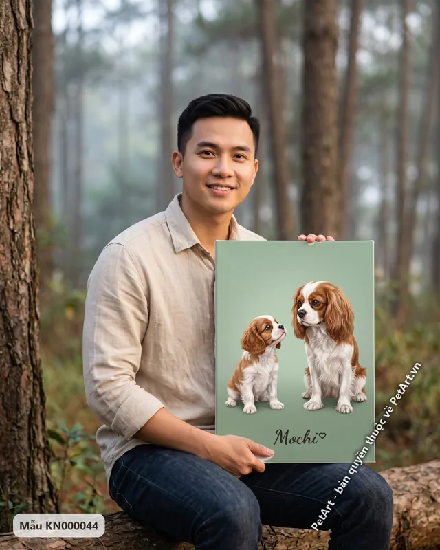Cavalier con và trưởng thành nền xanh · ảnh thực tế