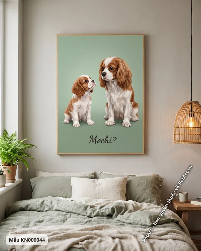 Cavalier con và trưởng thành nền xanh · góc khác