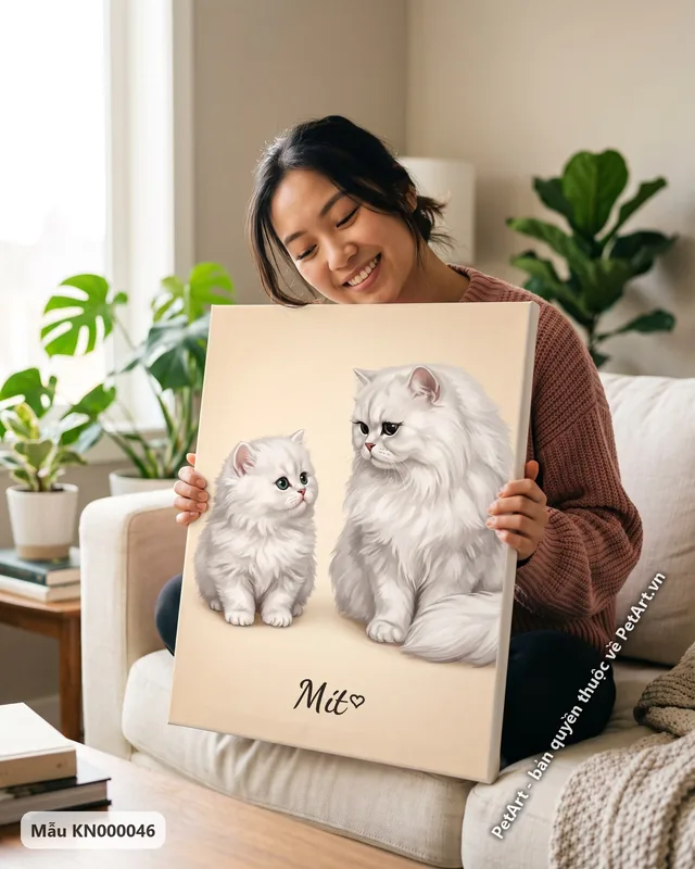Mèo Ba Tư mẹ con trắng muốt · ảnh thực tế