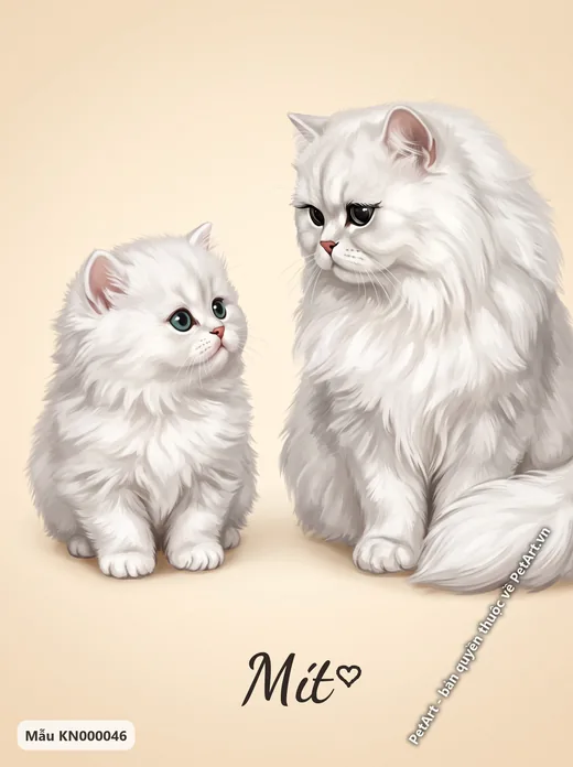 Mèo Ba Tư mẹ con trắng muốt · ảnh tranh