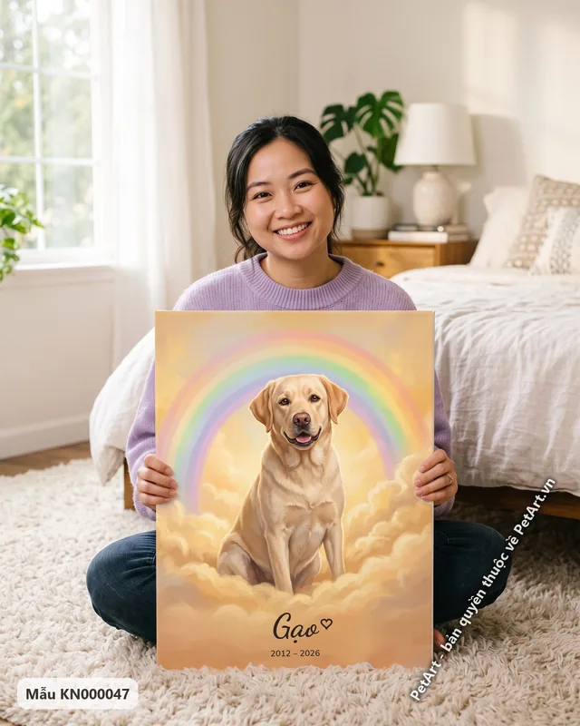 Chó Labrador ngồi trên mây, tranh cầu vồng · góc khác