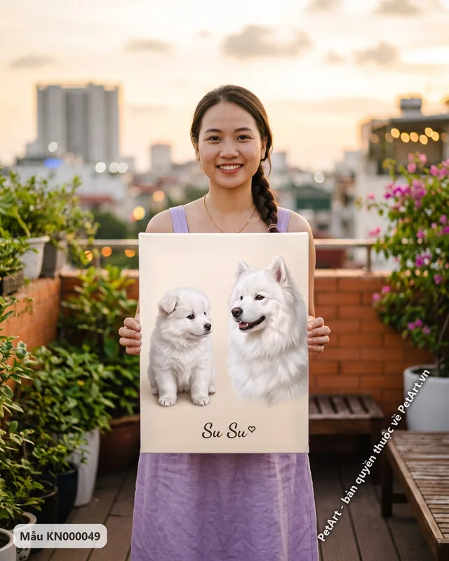 Chó Samoyed con và trưởng thành, tranh hành trình · góc khác