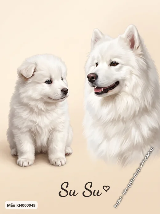 Chó Samoyed con và trưởng thành, tranh hành trình · ảnh tranh