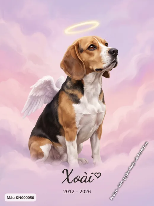 Chó Beagle thiên thần, tranh trên mây hồng · ảnh tranh