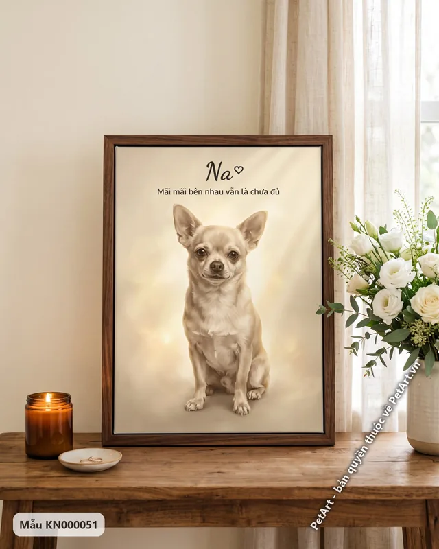 Chó Chihuahua ngồi, tranh tưởng nhớ bé yêu · ảnh thực tế