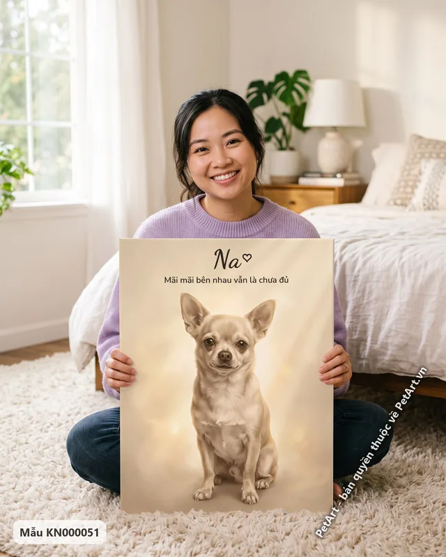 Chó Chihuahua ngồi, tranh tưởng nhớ bé yêu · góc khác