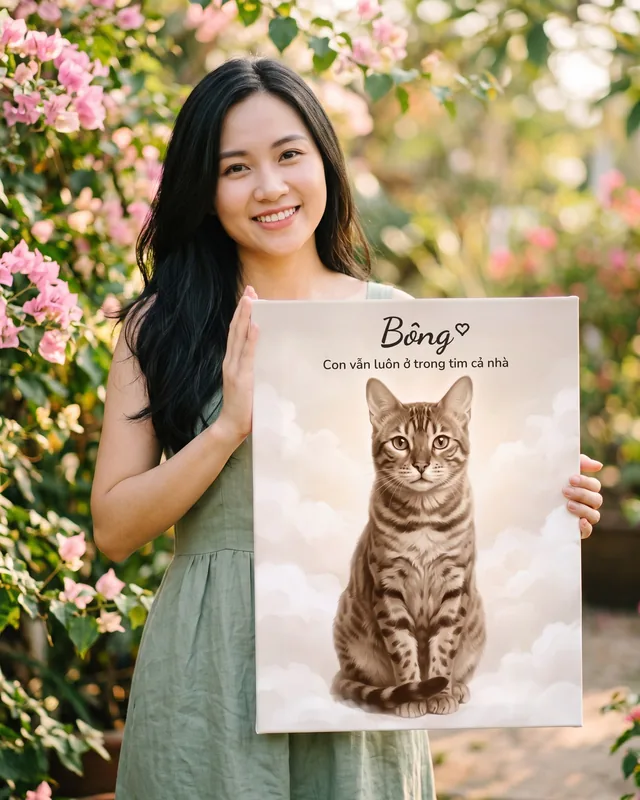 Tranh tưởng nhớ bé đã đi xa · mèo Bengal