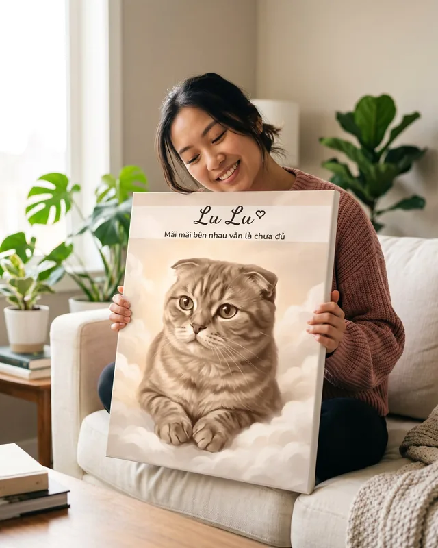 Tranh tưởng nhớ bé đã đi xa · mèo tai cụp