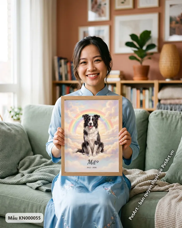 Tranh cầu vồng chó Border Collie ngồi mây · góc khác