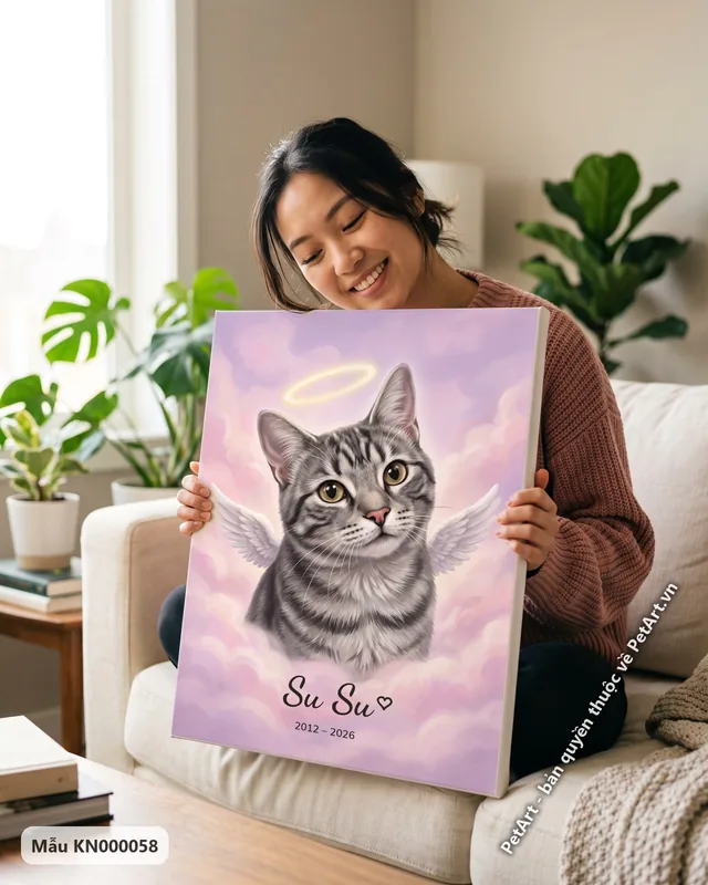Tranh thiên thần · mèo mướp xám
