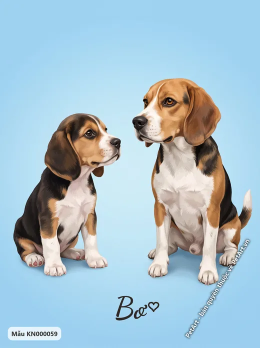 Chó Beagle con và trưởng thành, phong cách hành trình · ảnh tranh