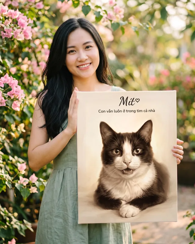 Tranh tưởng nhớ bé đã đi xa · mèo bò sữa