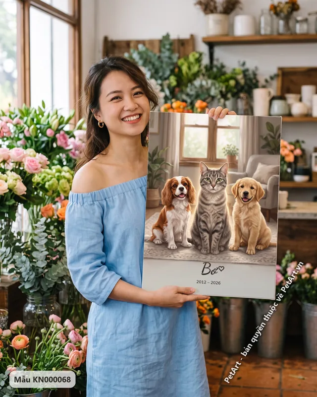 Tranh gia đình đoàn tụ · mèo mướp xám