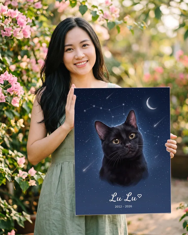 Tranh bầu trời sao kỷ niệm · mèo mun