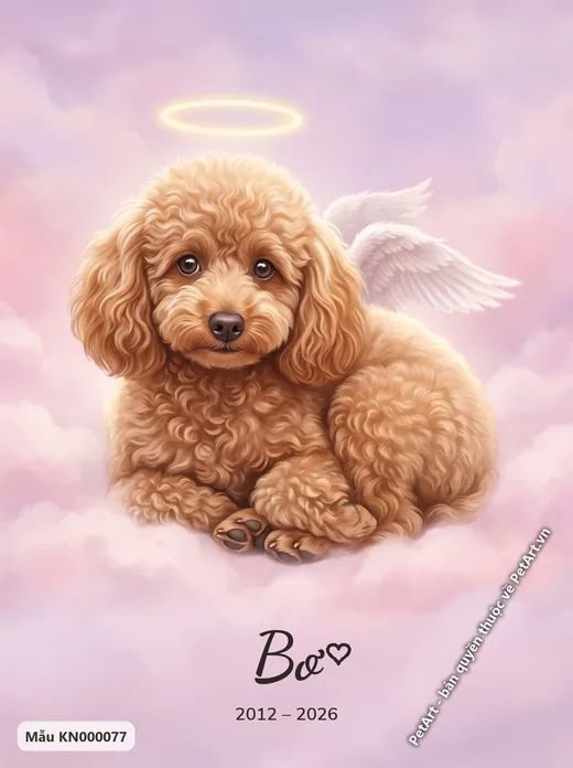 Poodle thiên thần, đôi cánh trắng trên mây · ảnh tranh