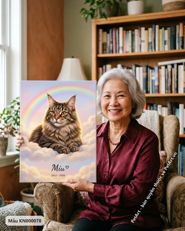 Tranh cầu vồng (Rainbow Bridge) · mèo Maine Coon