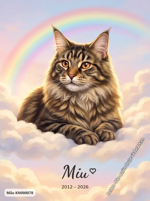 Mèo Maine Coon trên mây, cầu vồng, phong cách Rainbow Bridge · ảnh tranh