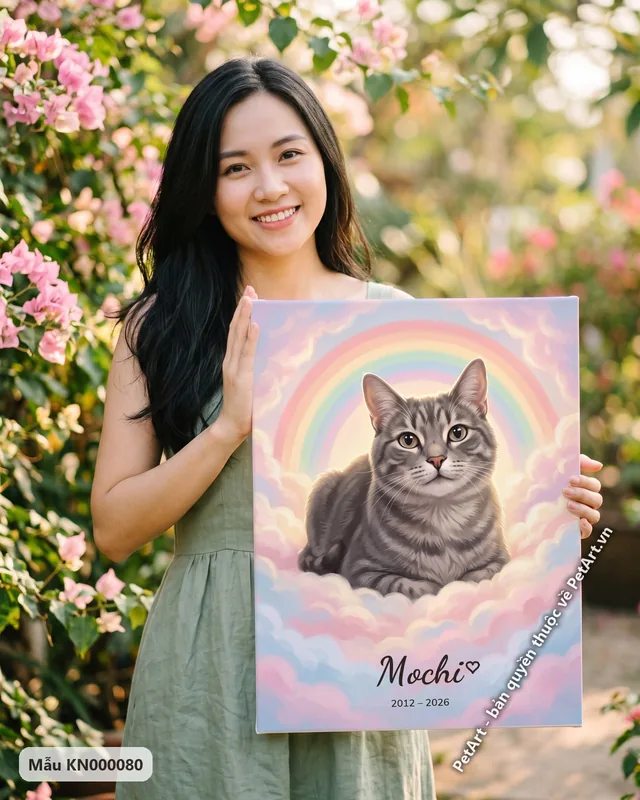Tranh cầu vồng (Rainbow Bridge) · mèo mướp xám
