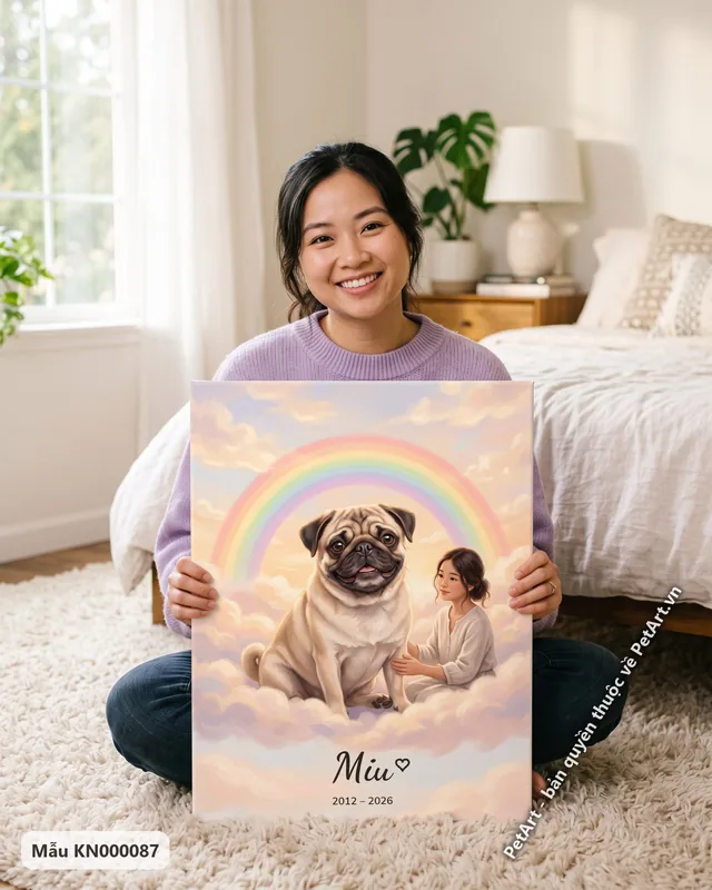 Chó Pug và bé gái trên cầu vồng · góc khác