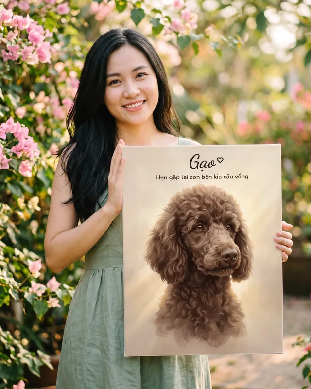 Tranh tưởng nhớ bé đã đi xa · Poodle nâu