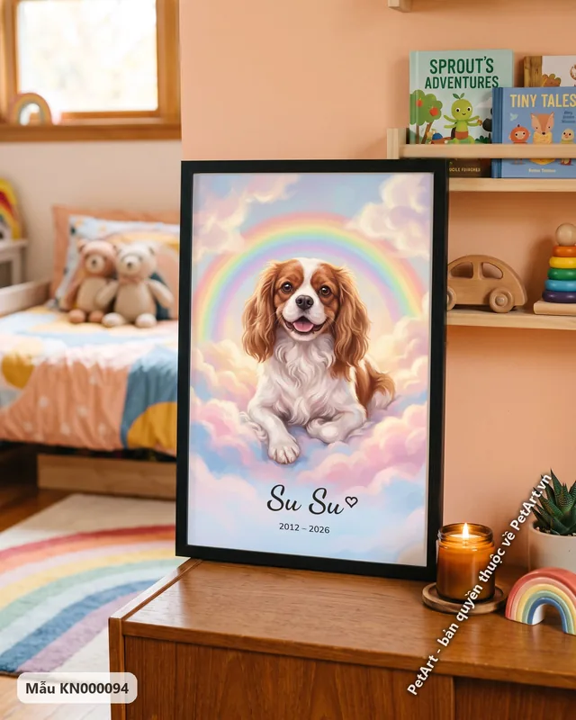 Chó Cavalier trên mây, cầu vồng · góc khác
