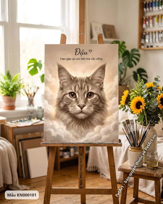 Tranh tưởng nhớ bé đã đi xa · mèo Maine Coon