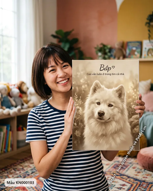 Chó Samoyed tưởng nhớ giữa hoa · góc khác