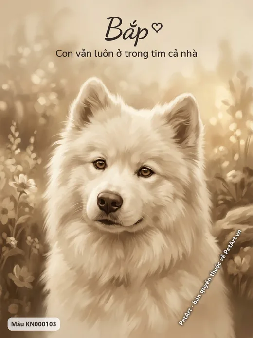 Chó Samoyed tưởng nhớ giữa hoa · ảnh tranh