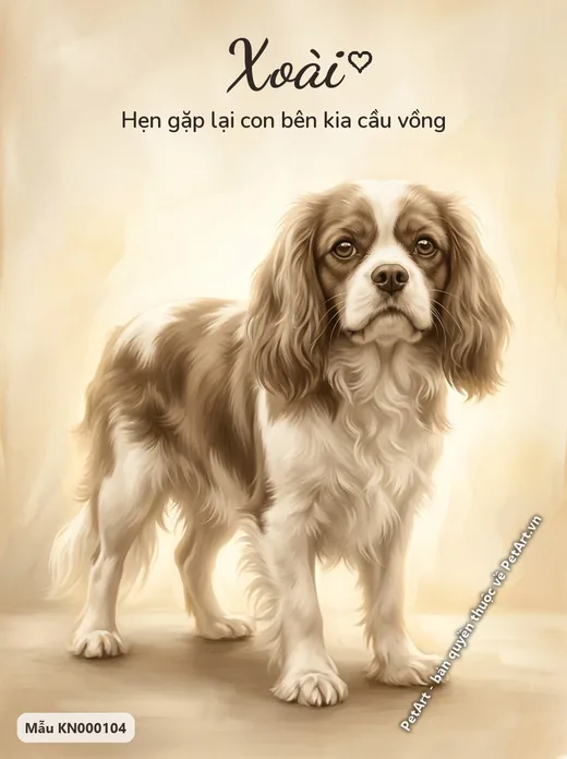 Tranh tưởng nhớ chó Cavalier đứng, tông nâu trắng · ảnh tranh