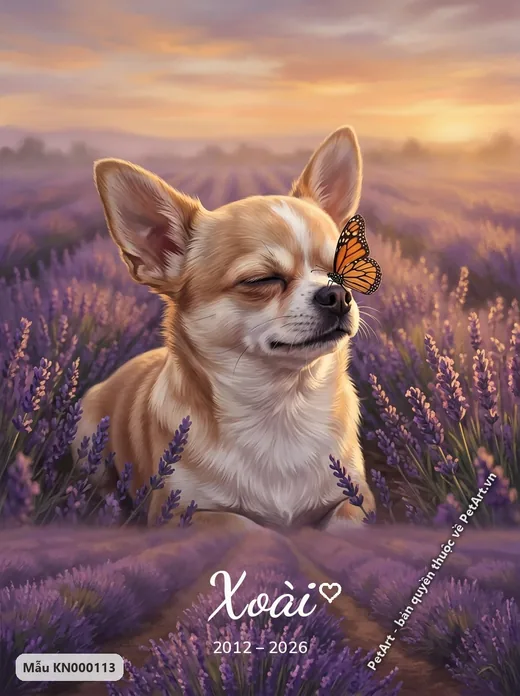 Chihuahua thư thái trong vườn oải hương hoàng hôn · ảnh tranh