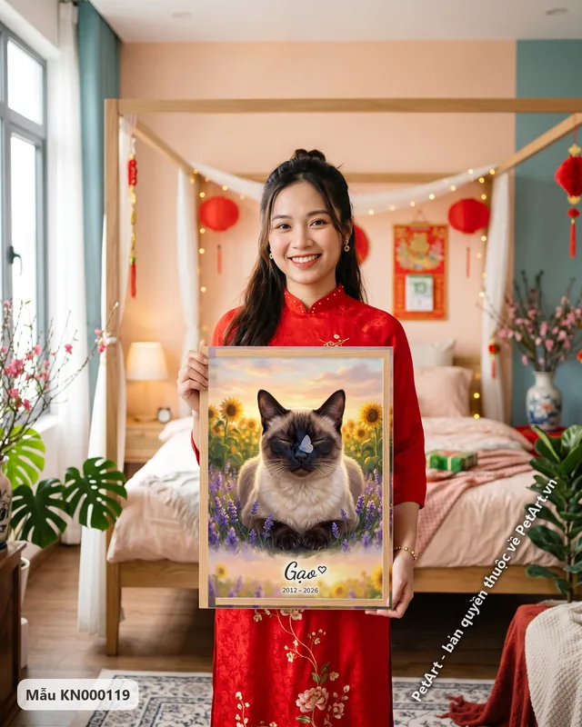 Mèo Xiêm thư thái giữa vườn oải hương hướng dương · góc khác