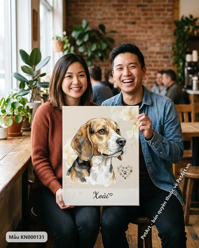 Chó Beagle thông minh, tranh màu nước dấu chân · góc khác