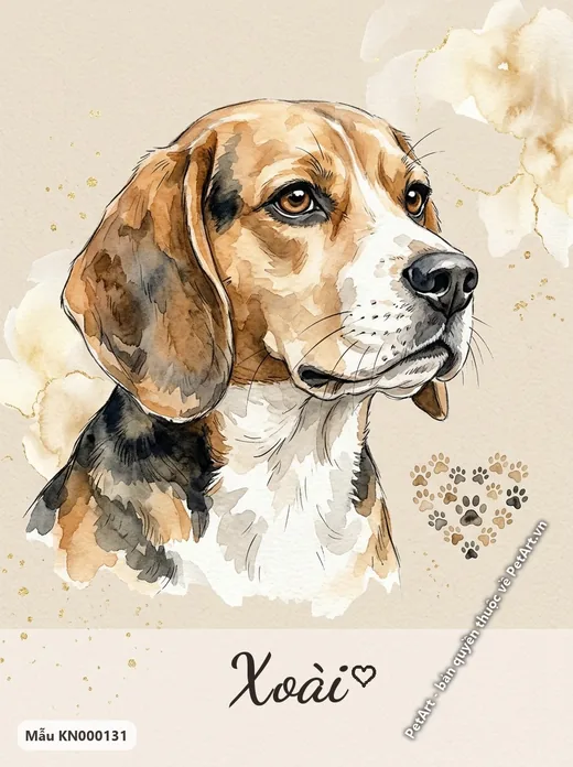 Chó Beagle thông minh, tranh màu nước dấu chân · ảnh tranh