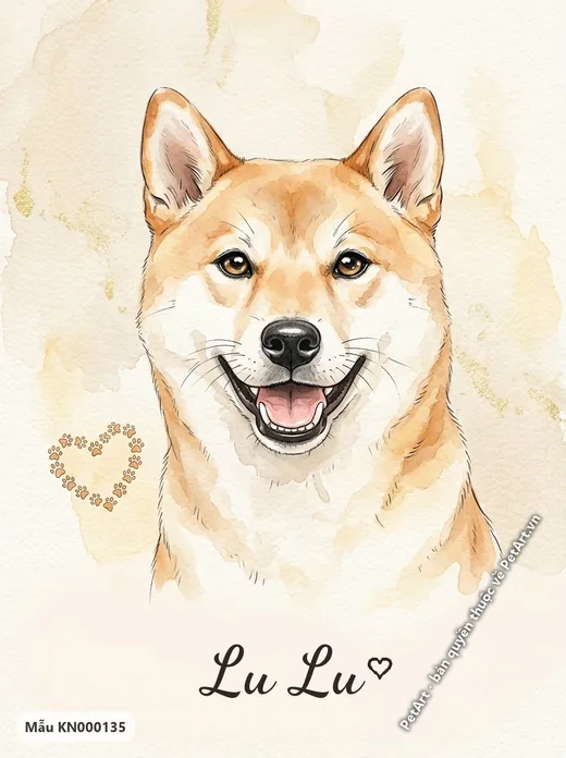Chó Shiba cười tươi, tranh màu nước dấu chân · ảnh tranh