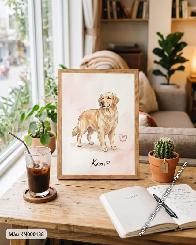 Chó Golden đứng, tranh dấu chân kỷ niệm · góc khác