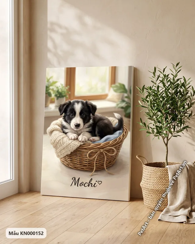 Chó Border Collie trong giỏ, phong cách ngày đầu gặp nhau · góc khác