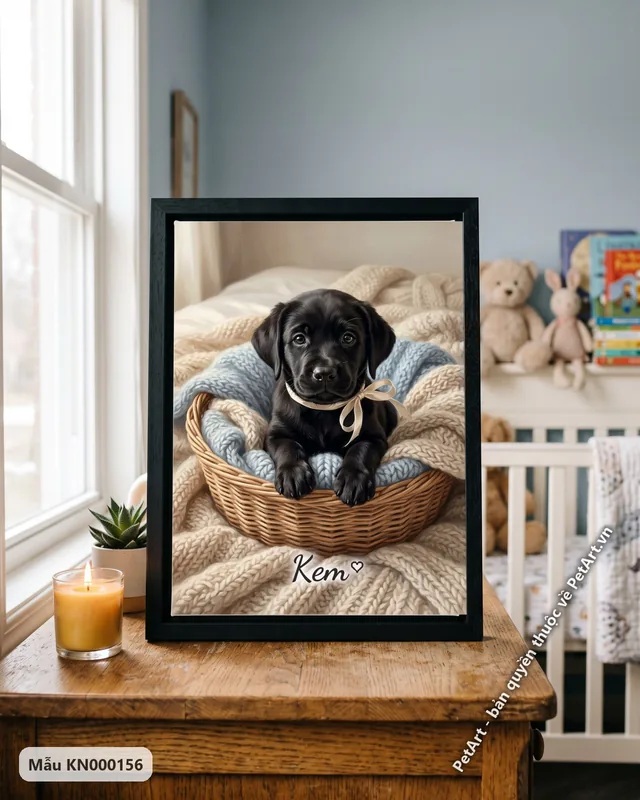Chó Labrador đen con đeo nơ kem · góc khác